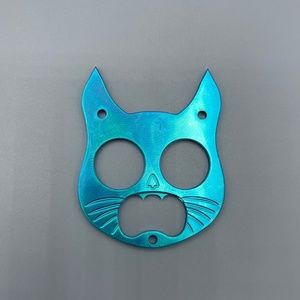 Teal Blue Cat Keychain EDC Gear Safety Cat Bottle Opener Keychain